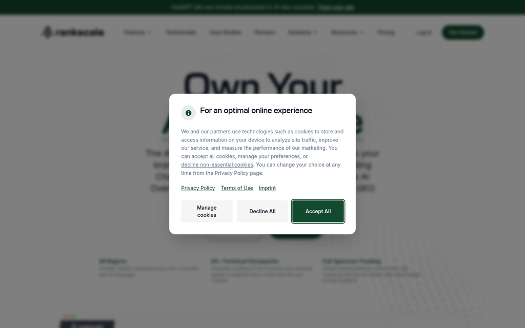 "Rankscale homepage, AI shopping visibility tracking