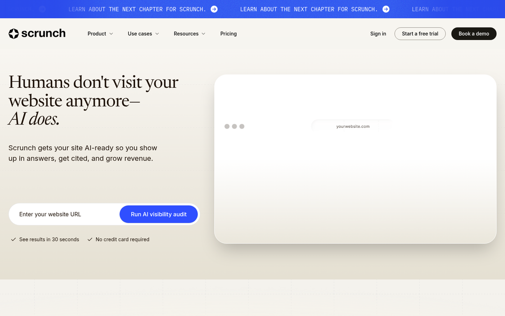 Scrunch homepage, AI shopping and answer monitoring