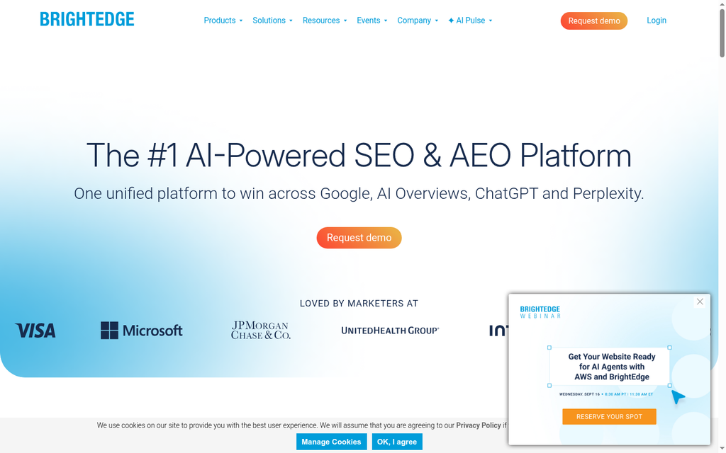 BrightEdge homepage, vendor of AI Catalyst
