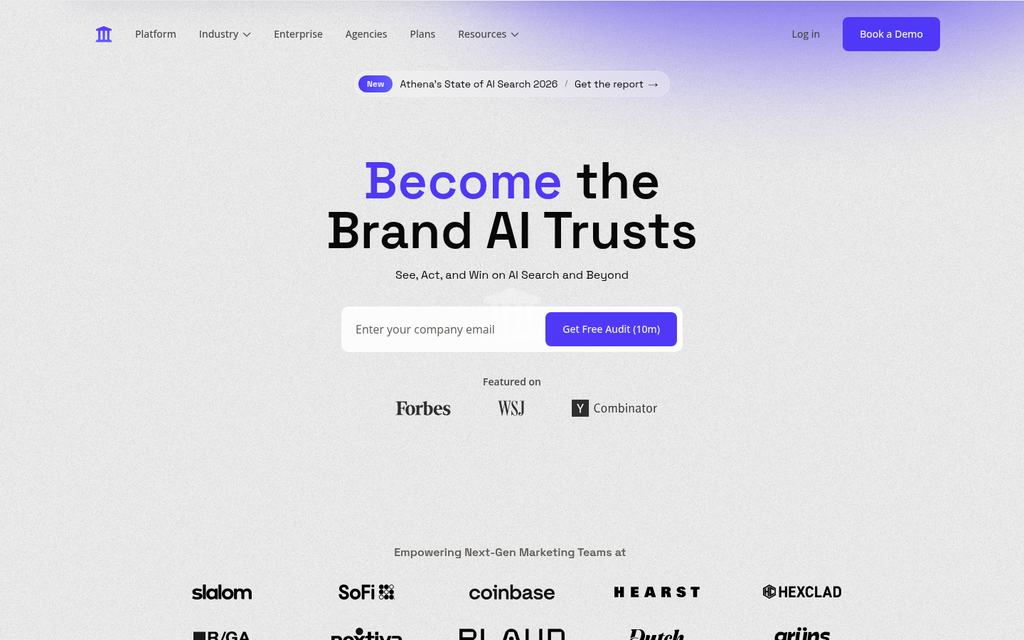  AthenaHQ = "AthenaHQ homepage, credit-based AI search tracking